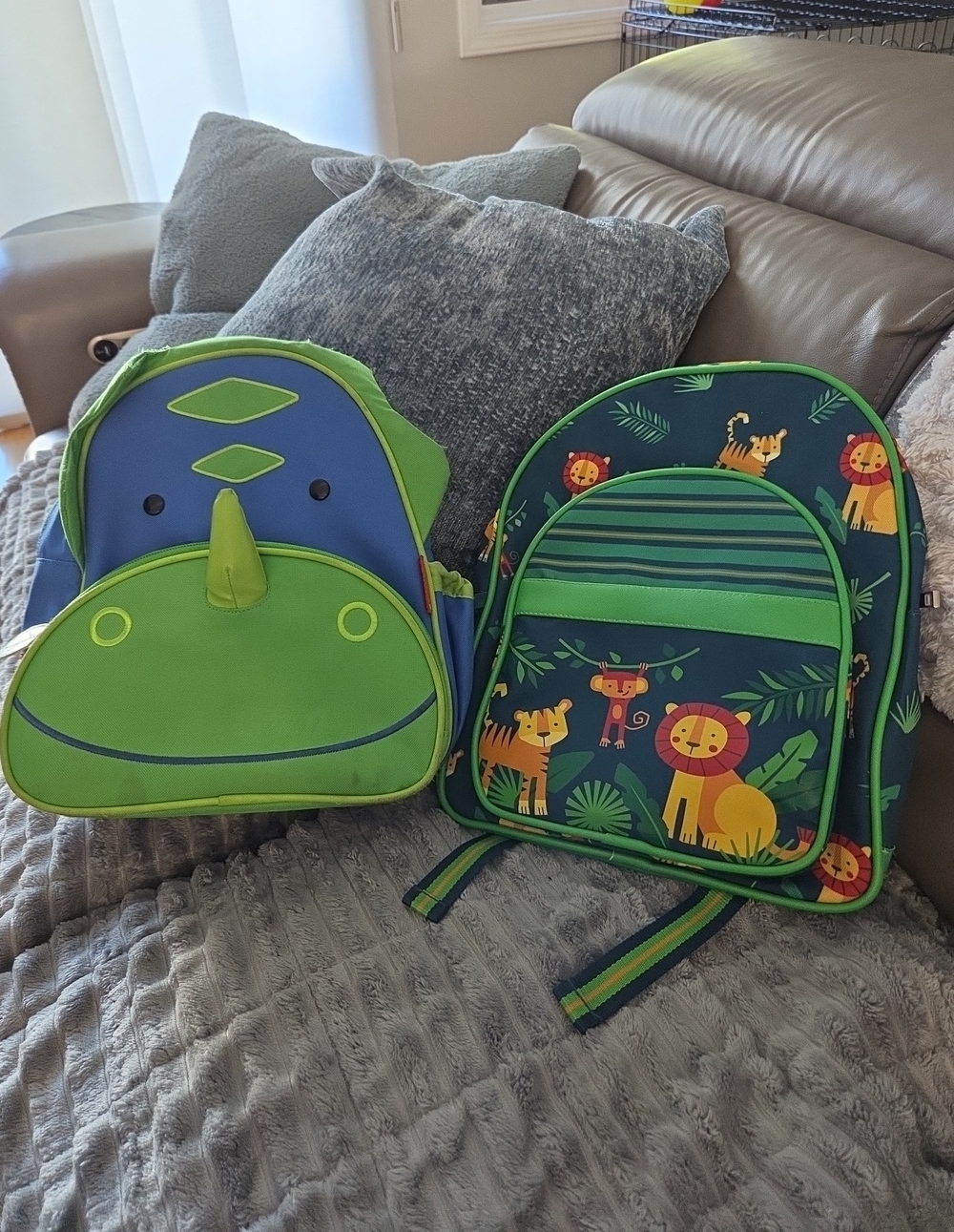 Skip Hop Green and Blue Dino & Jungle Animal Kids Backpacks